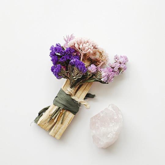 Palo Santo with Dried Flowers and Crystal - agoracurated